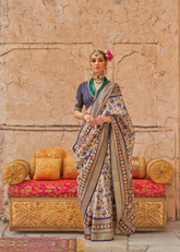 Blue Patola Saree in Poly Silk with Stud Detailing