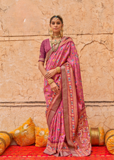 Pink Royal Patola Saree in Silk with Stud Work