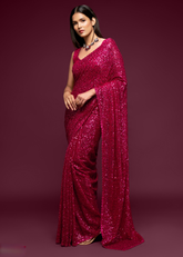 Pink Georgette Saree with Sequins & Thread Embroidery