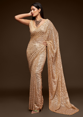 Cream Georgette Saree with Sequins Embroidery & Thread Work