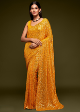 Yellow Georgette Saree with Sequins Embroidery – Festive Wear