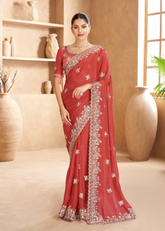 Maroon Satin Saree with Zari Embroidered Border