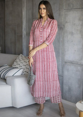 Elegant Red Pure Maslin Kurti Set with Digital Print & Full Inner