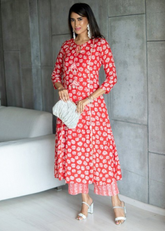 Lavender Pure Maslin Kurti Set with Digital Print & Heavy Crepe Inner