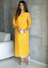 Bright Yellow Pure Maslin Kurti Set with Digital Print