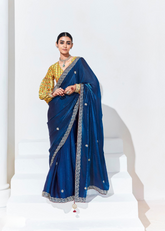 Royal Blue Organza Saree with Embroidered Border