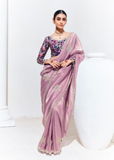 Lavender Tissue Saree with Floral Work & Designer Blouse