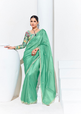 Mint Green Tissue Saree with Embroidered Border