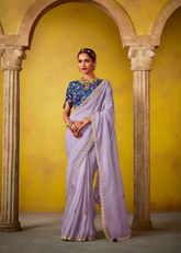 Lavender Glass Tissue Saree with Embroidered Blouse