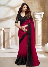 Maroon-Black Ombre Fendi Digital Saree with Bold Embroidered Blouse