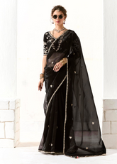 Black Organza Tissue Saree with Butta & Embroidered Blouse