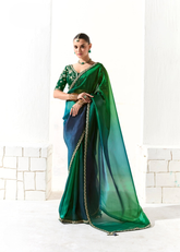 Teal Green Ombre Saree with Heavy Embroidered Blouse