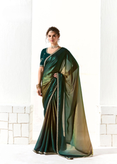 Emerald Ombre Saree with Bird Embroidered Blouse