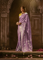 Lavender Banarasi Silk Saree with Golden Zari Highlights