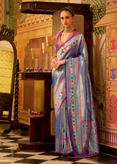 Blue Tissue Silk Saree with Rich Multicolor Border