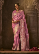 Lavender Banarasi Saree with Silver Zari & Brocade Blouse