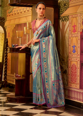 Blue Tissue Silk Saree with Elegant Zari Border