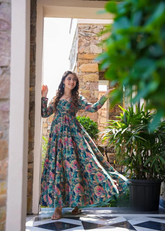 Multicolor Floral Digital Print Anarkali Gown