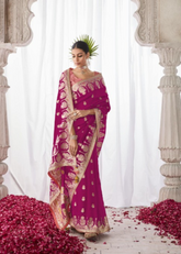 Rani Pink Kora Silk Saree with Rich Meenakari Border