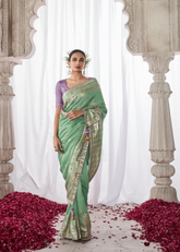 Mint Green Meenakari Saree in Kora Silk