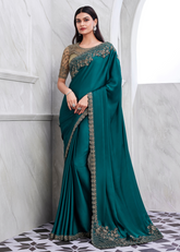 Walnut Green Silk Saree with Antique Embroidered Blouse