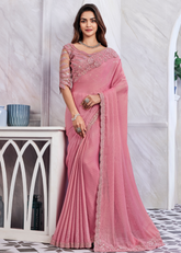 Shimmer Pink Silk Saree with Designer Blouse