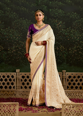 Cream Dola Silk Saree with Embroidery & Sequin Border