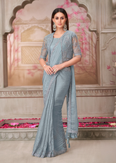 Silver Grey Georgette Saree with Rich Embroidered Jacket Blouse