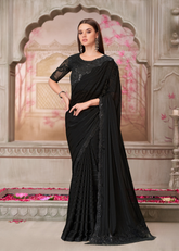 Elegant Black Georgette Saree with Tussar Silk Blouse