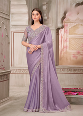 Lavender Glass Silk Chiffon Saree with Tussar Silk Blouse