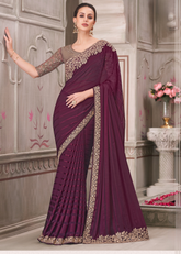 Wine Pattern Georgette Saree with Pure Silk Blouse