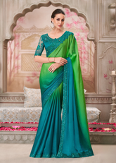 Nycil Shaded Satin Chiffon Saree with Tussar Silk Blouse