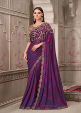 Mulberry Shimmer Satin Georgette Saree with Pure Silk Blouse