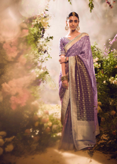 Lavender Banarasi Zari Tissue Saree with Sequin Border