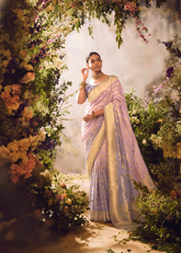 Pastel Lavender Banarasi Tissue Saree with Zari Work
