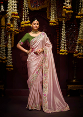 Blush Pink Kanjivaram Saree with Pearl & Zari Embroidery