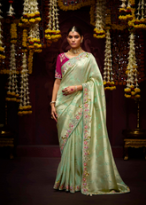 Pastel Green Kanjivaram Saree with Heavy Pallu Work