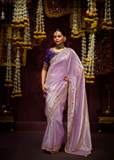 Lavender Kanjivaram Saree with Heavy Embroidery Border