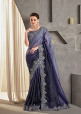 Royal Violet Shaded Crush Saree with Embroidered Blouse