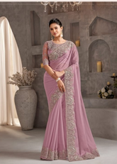 Blush Crustal Chiffon Saree with Graceful Embroidery Finish