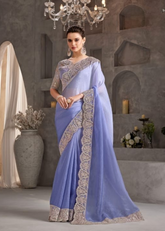 Soft Lavender Shaded Crush Saree with Elegant Embroidery Touch