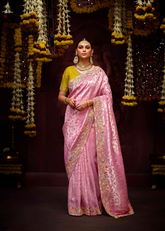 Pink Kanjivaram Saree with Pearl & Sequin Embellishment