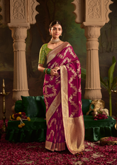 Magenta Dola Silk Saree with Golden Floral Zari Weave