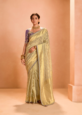 Golden Zari Tissue Silk Saree with Embroidered Blouse