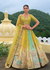 Yellow Designer Silk Lehenga with Heavy Embroidery Work