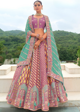 Onion Pink Lehenga in Banarasi Silk with Embroidered Dupatta