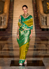 Green Banarasi Silk Saree with Golden Zari Motifs