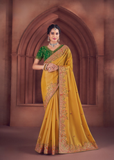 Mustard Yellow Organza Saree with Embroidery Border