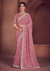 Mauve Pink Organza Saree with Embroidered Detailing
