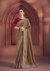 Olive Green Organza Saree with Heavy Embroidery Work